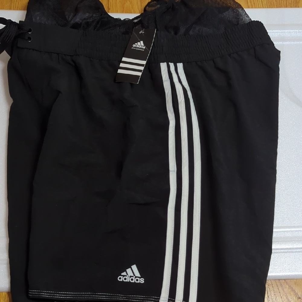 Adidas Black and White Swim Shorts with Iconic Stripes